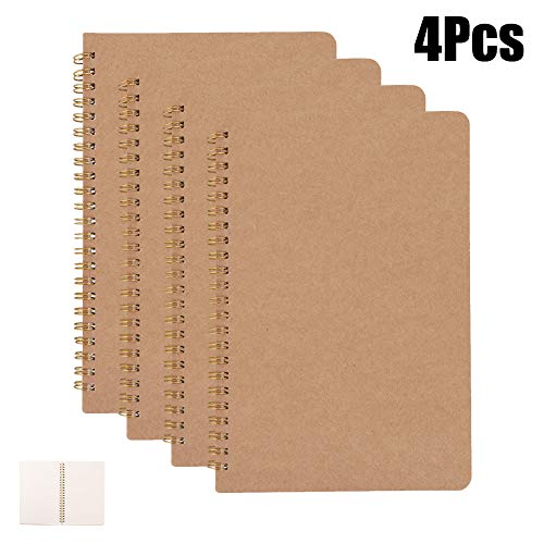SUI-lim 4 STK Notizbuch A5 Spirale Notizblock, Kraft CoverLeerseite (50 Blatt) Notizheft Skizzenblock, Skizzenbuch Classic Schreibblock Zeichenblock Sketchbook Notepad, für Memos, Malen und Graffiti