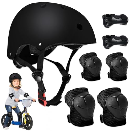 mizikuu Casco Bici Niño, 7 In 1 Set de Protecciónes Infantiles Adjustables Rodilleras Coderas y Muñequeras Almohadilla De Seguridad Protector para Patinar, Bicicleta, BMX, Monopatín, Aeropatín, Negro mizikuu Casco Bici Niño, 7 In 1 Set de Protecciónes Infantiles Adjustables Rodilleras Coderas y Muñequeras Almohadilla De Seguridad Protector para Patinar, Bicicleta, BMX, Monopatín, Aeropatín, Negro