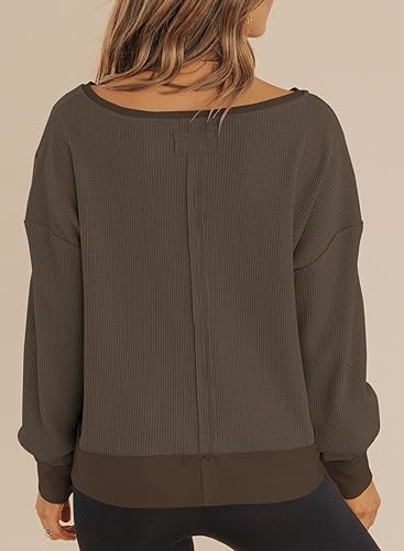 Dokotoo Womens Spring Outfits V Neck Waffle Knit Tops Cropped Sweaters Long Sleeve Pullover Crop Top4