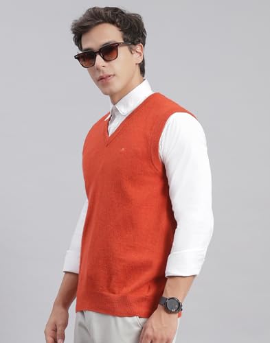 Image of Monte Carlo Off White Solid V Neck Sweater | Warm Woolen Pullover for Men | Soft Comfortable Knitted Winter Wear Sweater for Men's