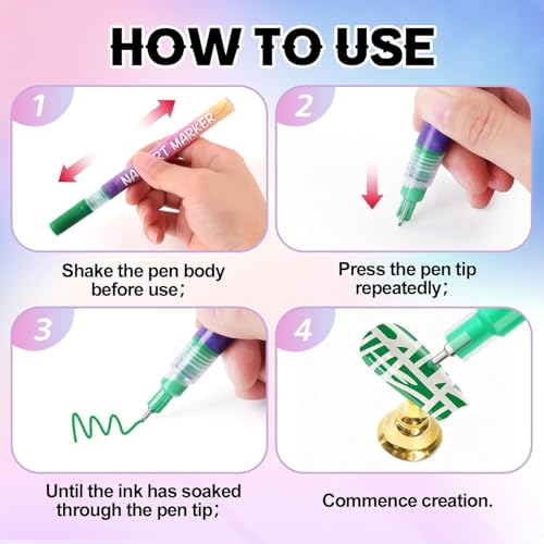 Image of Nail Art Paint Pens Set Multi Color Acrylic Nail Design Pens for Nail Decoration