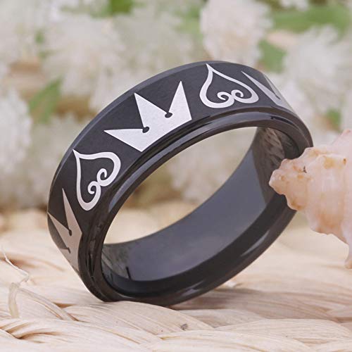 Cosplay Jewelry 8Mm Black Step Kingdom Hearts & Crowns Design Ring Wedding Ring Engagement Ring-Free Inside Engraving (14.5) #TOP1