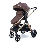 Pixini Kinderwagen Nelio 3in1 Kombikinderwagen, inkl. Babywanne & Buggy & Auto-Babyschale & Wickeltasche/Becherhalter/Regenschutz/Adapter (gold/braun)