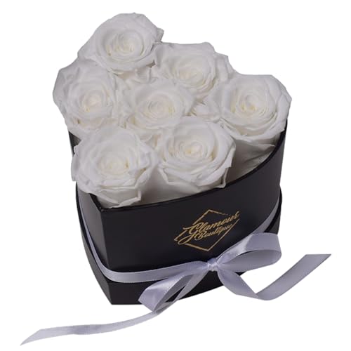 Image of GLAMOUR BOUTIQUE 7 Flower Forever Heart Shape Box, Mothers Day Gift For Mom, Eternal Preserved Roses Gift for Her, Flowers bouquet, For Birthday, Anniversary, Girlfriend - White