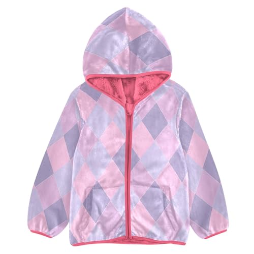 GuoChe Plaid Purple Pink Blue Boy Hooded Fleece Jacket - Main Image
