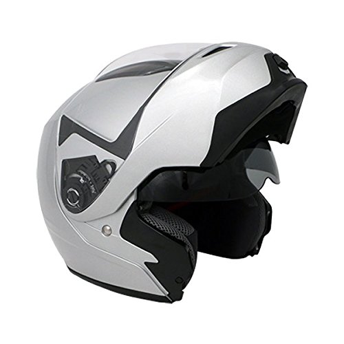 AVE A-20 Atom Modular Flip-Up Motorcycle Helmet and Drop Down Sun Visor (Silver, XX-Large)