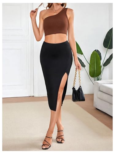 Women High Waisted Bodycon Skirt Split Thigh Dressy Midi Pencil Skirts3