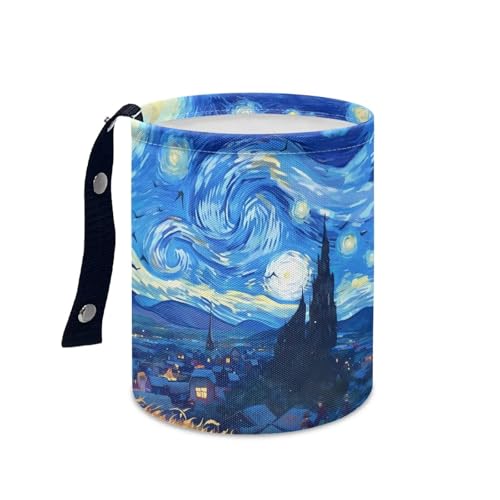 Image of Starry Night Car Trash Bag Car Trash Can with Adjustable Buttons Collapsible Multipurpose Car Storage Bag Road Trip Essentials