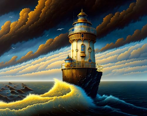 Toile phare steampunk Meechi pour réchauffer une pièce sombre avec du marron et jaune