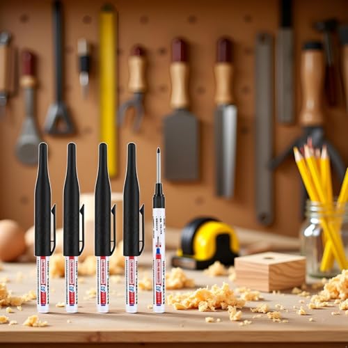 Mehrzweck-Tieflochmarker, lange Spitze, wasserfest, bunt, Tischlerstift für Badezimmer, Holzbearbeitung, Dekoration, Rot, Schwarz, Blau, Grün, Tinte, Permanentmarker, Marker, Stifte, Schwarz, 6 Stück