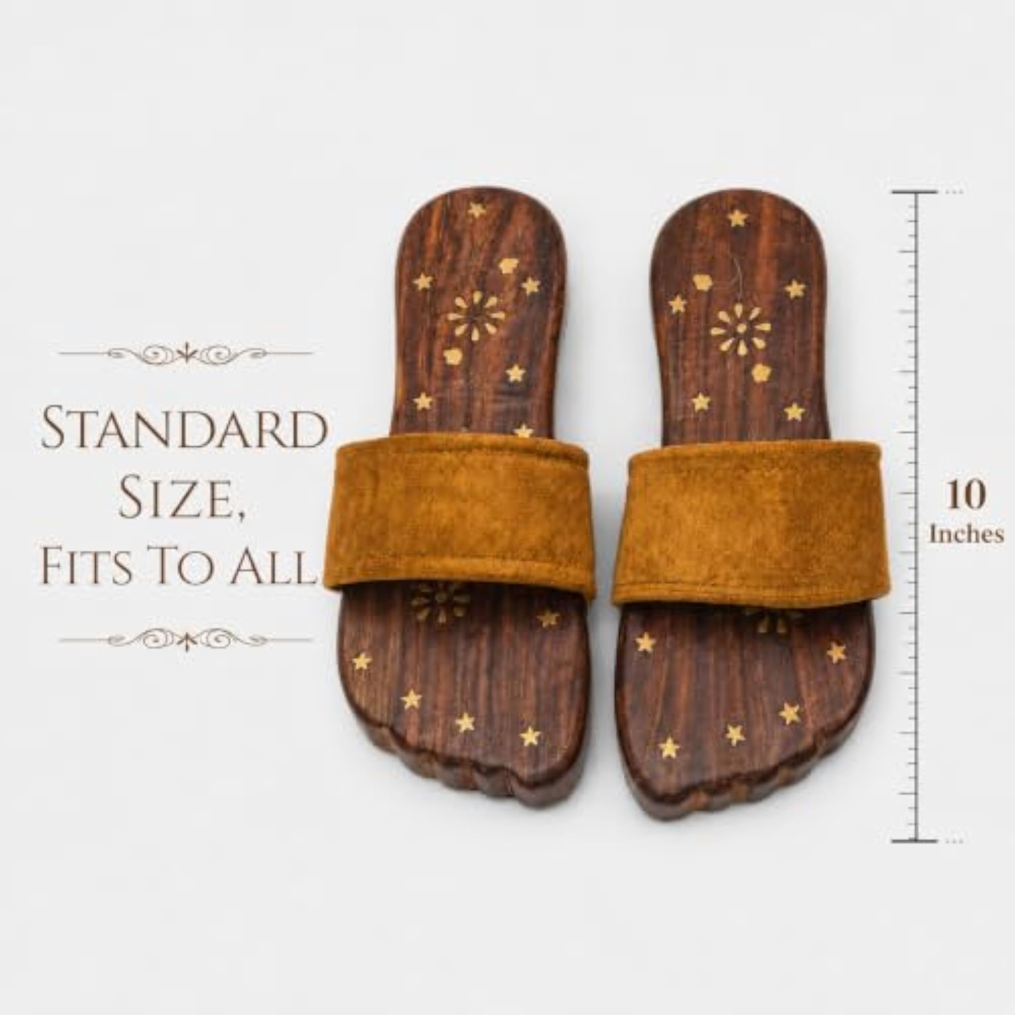 Sheesham Wood Khadau for Men & Women, Brass Engraved