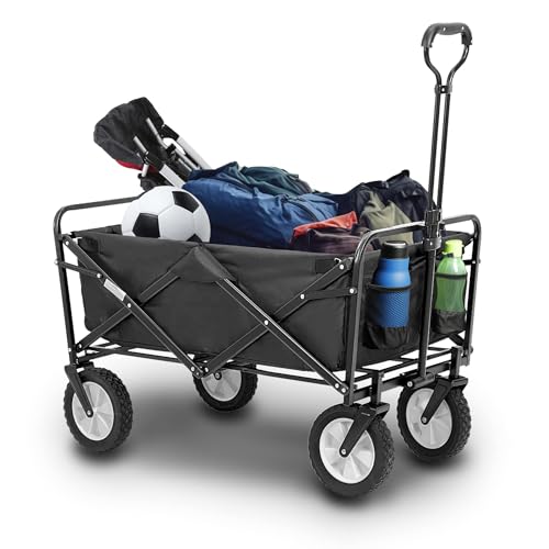 Hikeo Carrito Plegable para Exteriores Portátil para Transportar hasta 70 Kg, Ruedas Giratorias 360°, para Niños y Mascotas, Carretilla de Carga Tipo Wagon Vagón con Bolsas y...