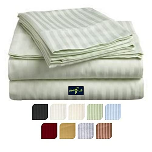 Image of Sofrito Bed Sheet Glace Cotton Striped - 300 TC - Small Single (54 inchx90 inch) - with 1 Pillow Cover | Ideal for Hospitals, Clinics, Hostels, PGs, Hotels & Guest Houses | Oyster