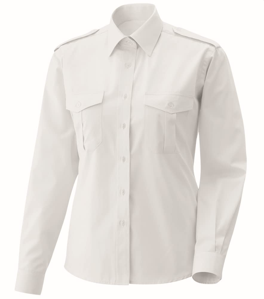 EXNER Blouse Pilote Chemise de Travail Femmes, avec Rabat et Tunnel, Manches Longues, Coton Mélangé, Couleur Blanc, 46