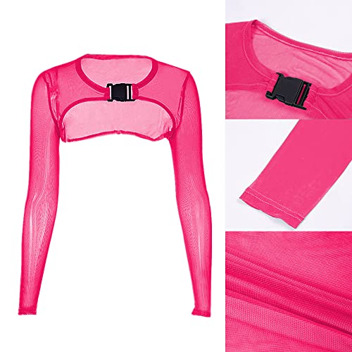 Image of Ypser See Through Glitter Mesh Crop Top Sheer Open Front Shrug Fishnet Cover Ups