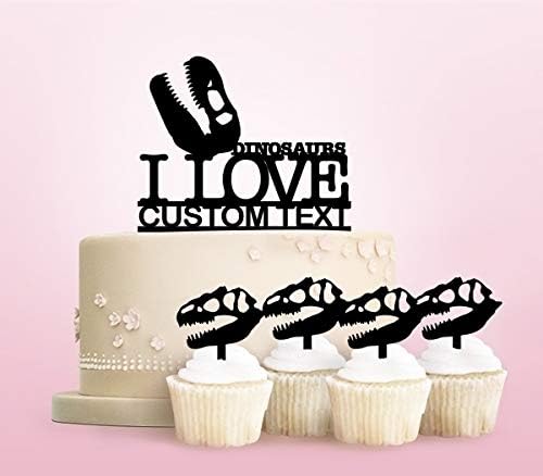 TC0113 I Love Dinosaurs Party Wedding Birthday Acrylic Cake Topper Cupcake Toppers Decor Set 11 pcs with Personalized Your Name
