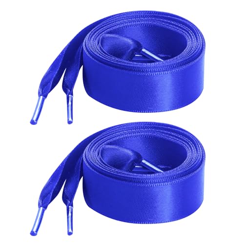Marrywindix 2 Pairs 47' Flat Satin Ribbon Shoelaces Royal Blue Silk Shoestrings Wide Shoe Laces for...