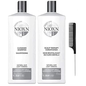 Cleanser Shampoo & Scalp Therapy Conditioner Set, Black Steel Comb, Hair Thickening Natural Hair Growth, Men & Women 33.8 oz (System 1)