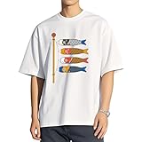 [ZKCASA] Tシャツ メンズ 半袖 和風 鯉のぼり 夏服 カットソー 7オンス 肉厚生地 綿 吸汗性 丸首 シンプル オシャレ 男女兼用 春秋冬 M