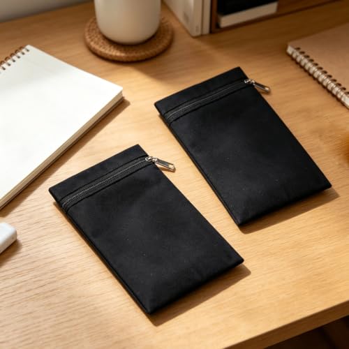 2Pcs 12x19cm Zipper Sew On Side Pockets, Black Canvas Hidden Inner Pouch Patch Pocket for