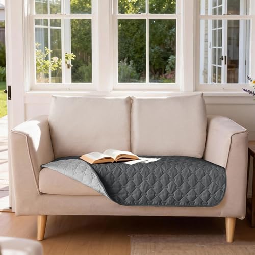 Image of gogobunny 100% Double Sided Waterproof Dog Blanket Soft Pet Bed Cover Reversible Protect Furniture Couch Sofa Car for Puppy Cat Kids (Dark Grey /Light Grey, 32x53 Inch (Pack of 1))