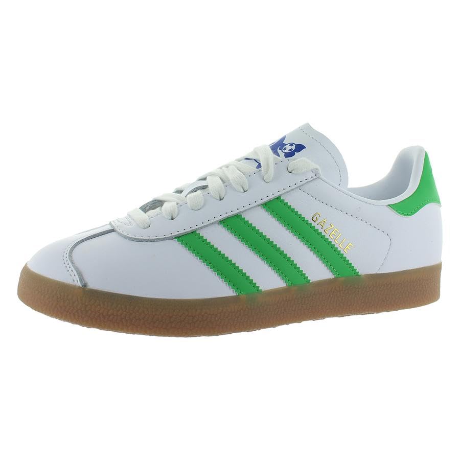 Image of adidas Gazelle Mens Shoes Size 4, Color: Footwear White /Semi Solar Slime /Gum