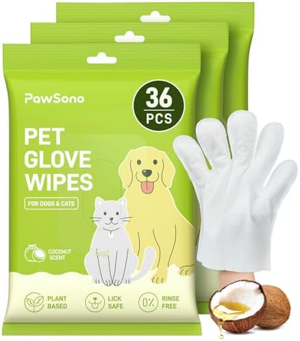 36PCS Hypoallergenic Pet Glove Wipes for Dogs & Cats - Quick Clea...