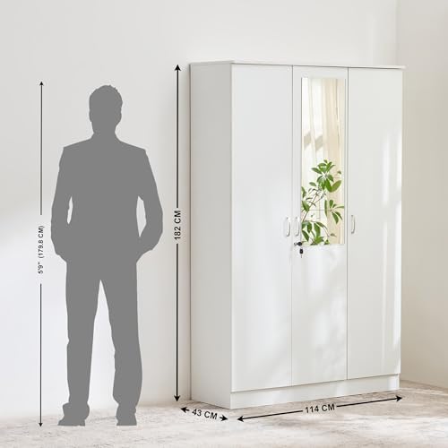 Image of Home Centre | Helios Alton 3-Door Swing Wardrobe with Mirror | Engineered Wood | White | 1 Year Warranty