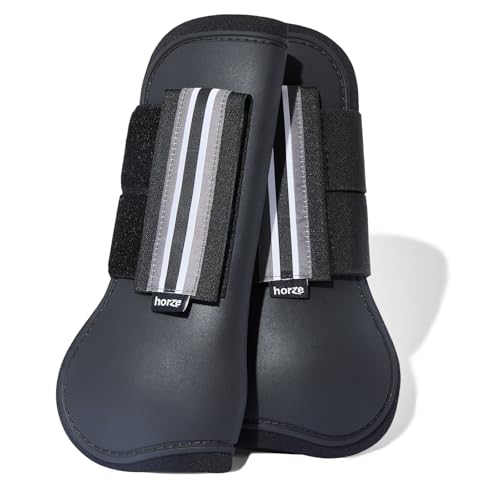 HORZE Adepto Open Front Tendon Boots | Durable Shell with Neoprene Lining - Black - Pony
