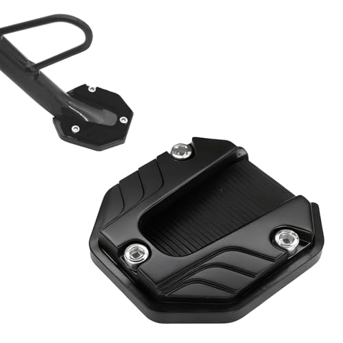 KUQUTIDY Motorcycle Kickstand Pad Aluminium Alloy Kickstand Side Stand Extension Plate Universal Motorcycle Support Accessory for Soft Ground Grass Gravel Sand and Hot Pavement (Black)