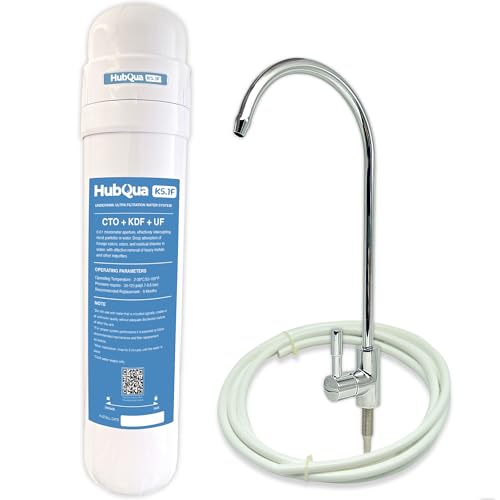 HubQua K5.1F – Untertisch Wasserfilter Trinkwasser mit 3-in-1 System, NSF-Zertifiziert, Kompakt gegen Kalk & Chlor, 6 Monate Nutzung, inkl. separatem Wasserhahn für gefiltertes Wasser