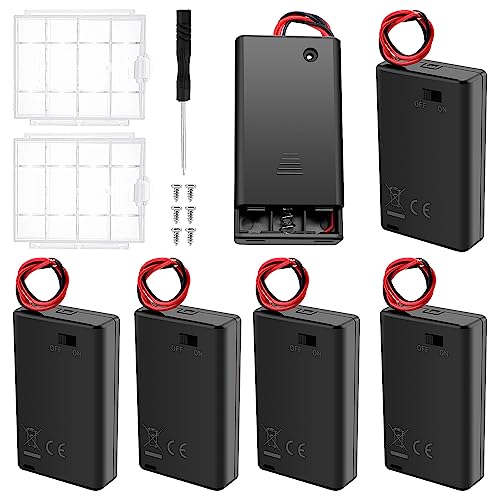 6 Pièces 3 AAA Support de Batterie, KUOQIY 3 x 1.5V AAA Boîtier de Batterie avec Fils et Couvercle et Interrupteur On/Off, avec Boîte à Piles en Plastique...