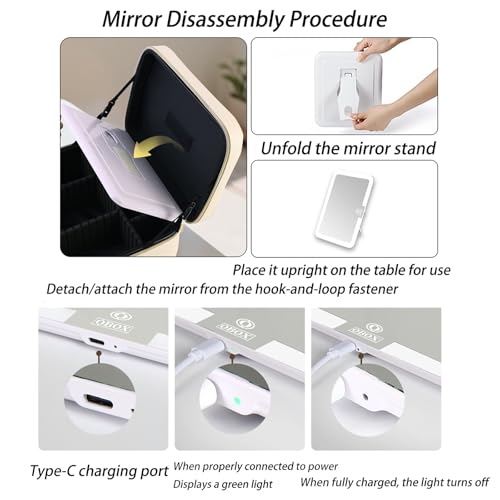 Trousse maquillage miroir LED 3 modes pour rangement pinceaux