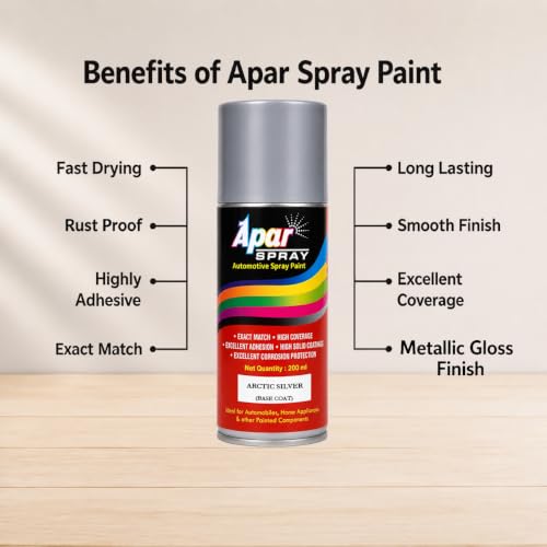 Image of APAR Spray Paint Arctic Silver (RC Colour Name) + GC Compatible for Tata Cars -200 ml (Pack of 2-Pcs)