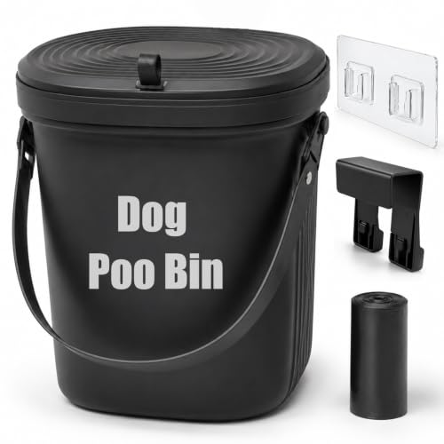 Dog Poo Bin for Garden with Lid, Small Outdoor Dog Waste Bin with Handle