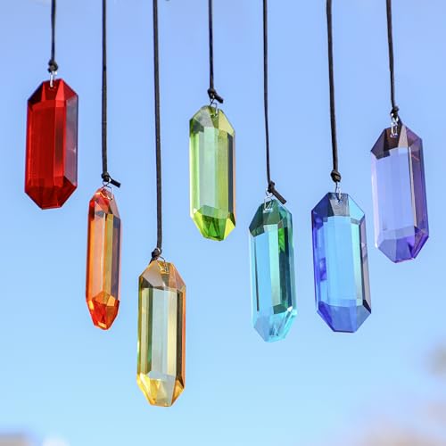 HDCRYSTALGIFTS 7pcs Crystal Colorful Suncatcher Rainbow Maker Crystal Prism Sun Catcher for Windows Hanging Crystals Wind Chime Ornament Glass Prism Sun Catcher Indoor Outdoor Home Garden Deco - Image 4