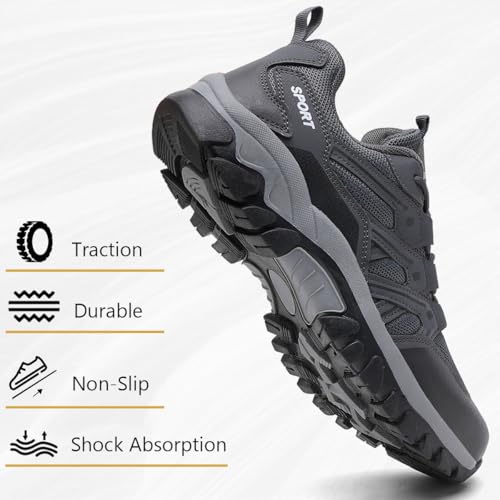 MAIZUN Men's Hiking Shoes Flexible Non-Slip Trekking Trail Shoes Lightweight Breathable Work Camping & Outdoors Walking Grey 74