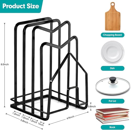 Image of Pan & Pot Lid Organizer Rack - Multifunctional Cookware for Cabinet, Pantry Chopping Board Holder, Space-Saving Kitchen Organizer, Black (6 x 9 x 9.25 Inches) (HUT-RACK)