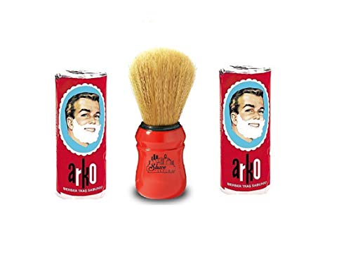 2x Arko Shaving Cream Soap Stick and Omega Shaving Brush with Natural Boar Bristle