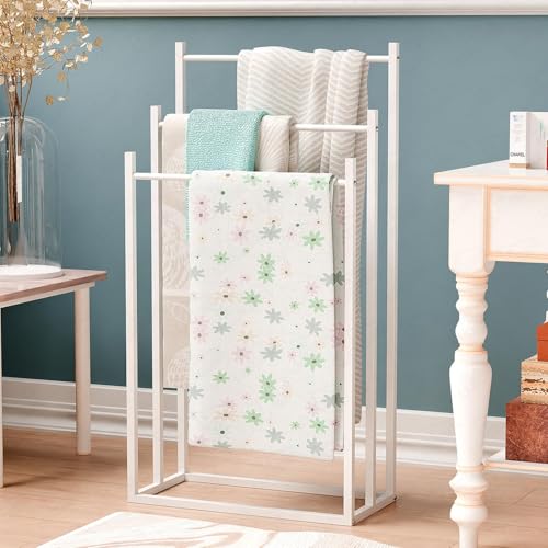 Image of Lukzer Premium Metal Towel Rack | 3-Bar Sturdy Free-Standing Garment Organizer Stand | Multi-Functional & Versatile for Towels, Clothes, and Accessories (MGS-007 /White /45x22x85 cm)