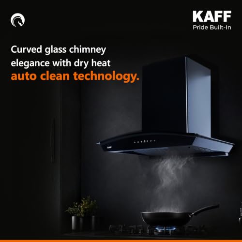 Image of KAFF 60cm Curved Filterless Auto Clean Kitchen Chimney | 1400 m /hr High Suction, Low Noise | Touch & Gesture Control | Matt Black | 2 yr Product and 10 Yr Motor Warranty | NIORDHC60