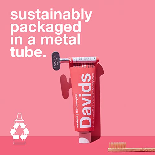 Davids Natural Toothpaste For Kids & Adults, Strawberry & Watermelon, Flouride Free, Sls Free, Antiplaque, Gentle Teeth Whitening, Toothpaste Squeezer Included, Recycable Metal Tube, 5.25Oz #TOP7
