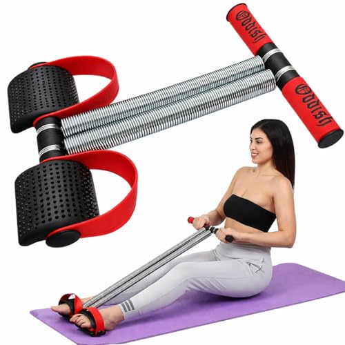 Image of ODDISH Way to Fitness Heavy Duty Double Spring Tummy Trimmer with Resistance Tube | Ab Exerciser Combo for Men & Women | Home Gym Equipment for Belly Fat Loss, Abs, Waist, Arms & Full Body Workout (Maroon)