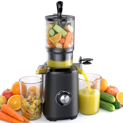 Image of NEWBULIG Juicer Machines, 4.25 inch Feed Chute Cold Press Juicer, Black | BPA-Free, Reverse Function, High Juice Yield, Easy to Clean, Slow Masticating Juicer or Vegetables & Fruits