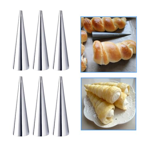 NIXNUT Lot de 6 moules à cornet à la crème, façonneurs de cônes, moules à croissant, tubes coniques pour cannoli en acier inoxydable, outil de cuisson du...