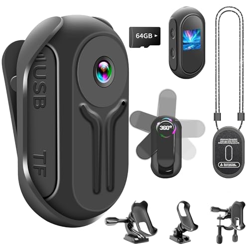 NNYYMH 1080P Mini Caméra Corporelle avec Carte de 64Go, Caméras Sportives Action, Mini Camera Sport Main-Libre avec Clip Magnétique Arrière, Mini Caméra...