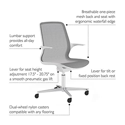 Image of Leick Home 10146-WT Teramo Italian Made Ergonomic Mesh Office Chair with Adjustable Height, Lumbar Support and Swivel, White