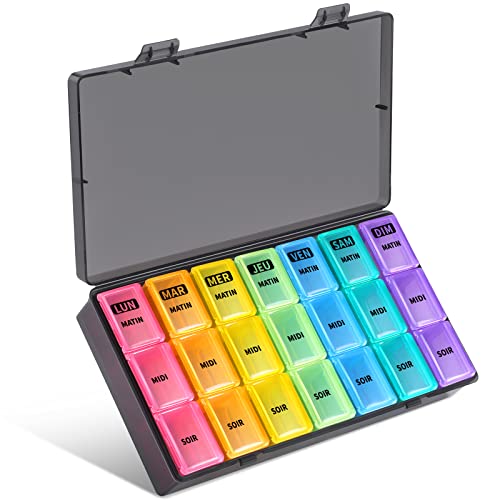 Opret Pilulier Semainier Français 7 Jours 21 Compartiments 3 Fois Multicolores Pilulier Hebdomadaire Boîte à Medicaments Cover
