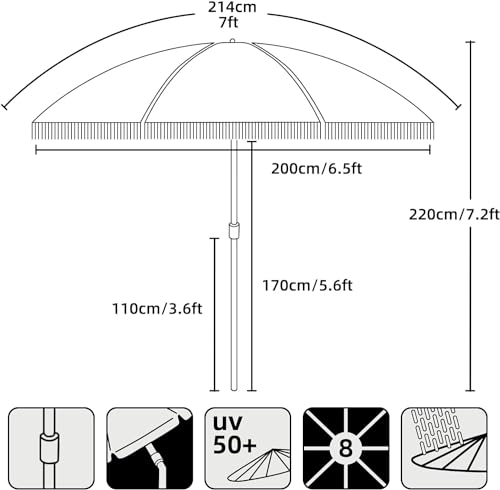 Image of AMMSUN 7ft Patio Umbrella with Fringe Outdoor Tassel Umbrella UPF50+ Premium Steel Pole and Ribs Push Button Tilt, Wave Pink Champagne