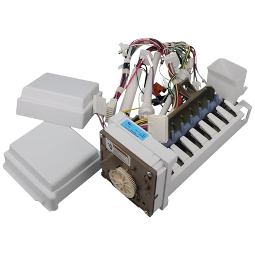 US-Based Supplier WPW10300024 Refrigerator 8 Cube Ice Maker Includes 2 Wire Harnesses 2 Covers and Shut Off arm Replaces W10300024 AP6019087 PS11752391 for Maytag Whirlpool KitchenAid Kenmore